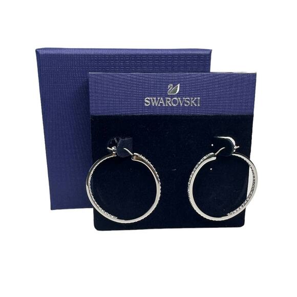 Swarovski Sommerset Medium hoop earrings White, Rhodium plated - Picture 2 of 8